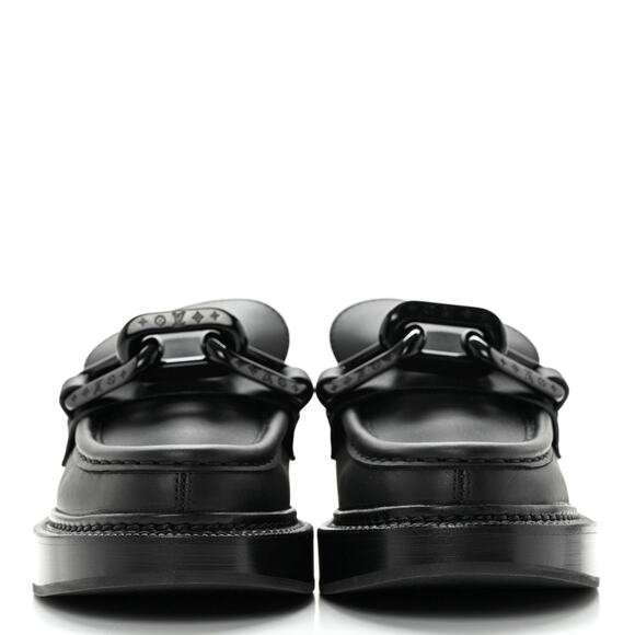 Louis Vuitton NIB Academy Black Leather LV Monogram Chain Loafers 37 Women's NEW - Picture 3 of 10